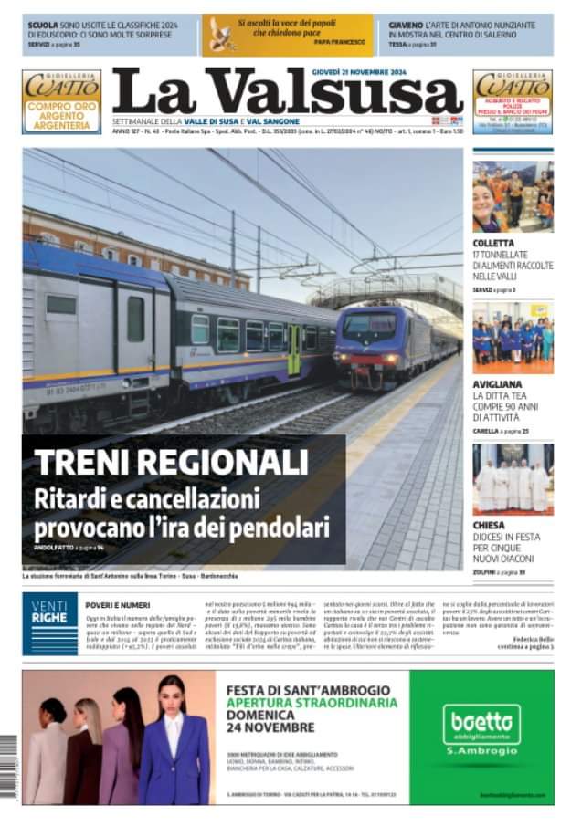 Le anticipazioni elle principali notizie della settimana del giornale La Valsusa.